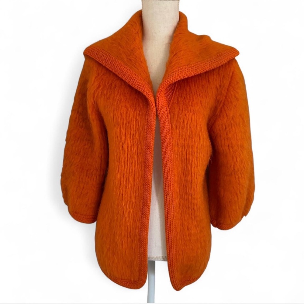 Vintage Vibrant Orange Mohair Sweater Coat